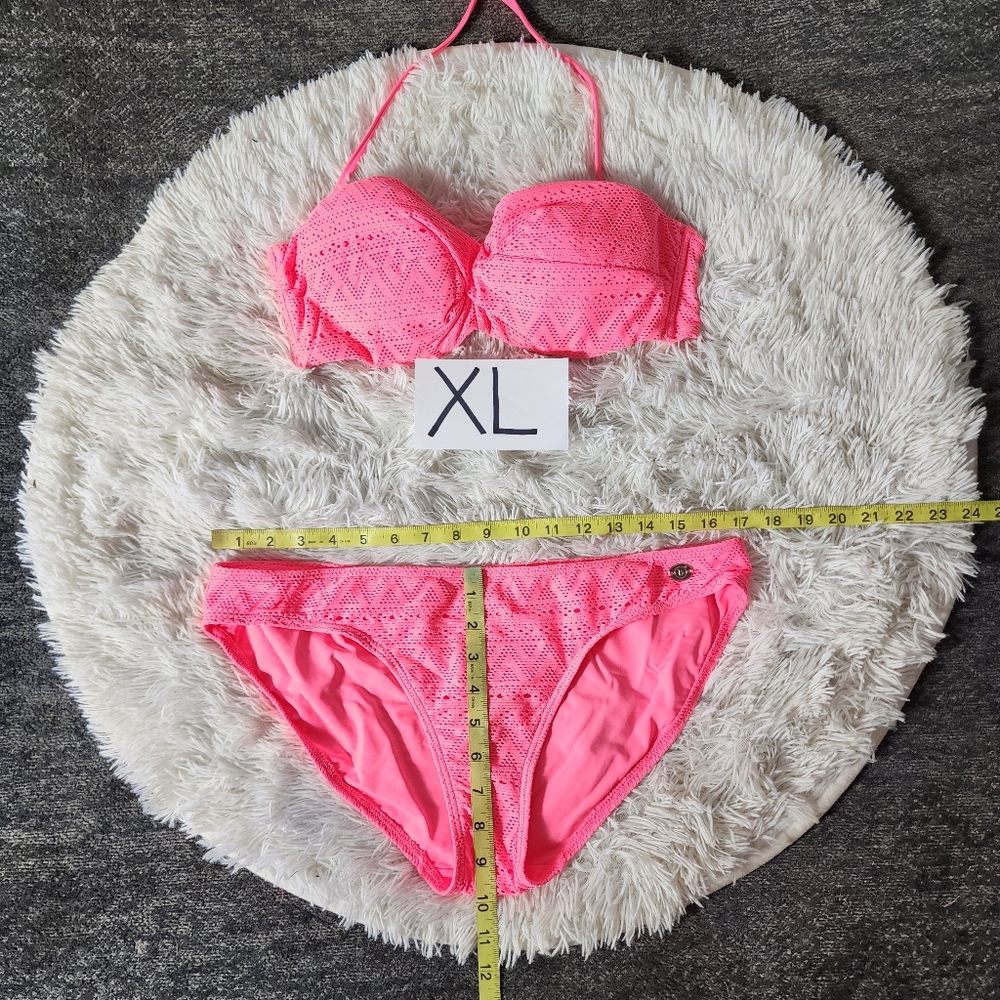 Pink Twist Push-up Bandeau Matching Bikini Set - Picture 13 of 15
